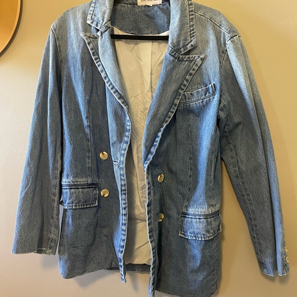 Something Navy Blue Denim Blazer Jacket - Picture 1 of 5